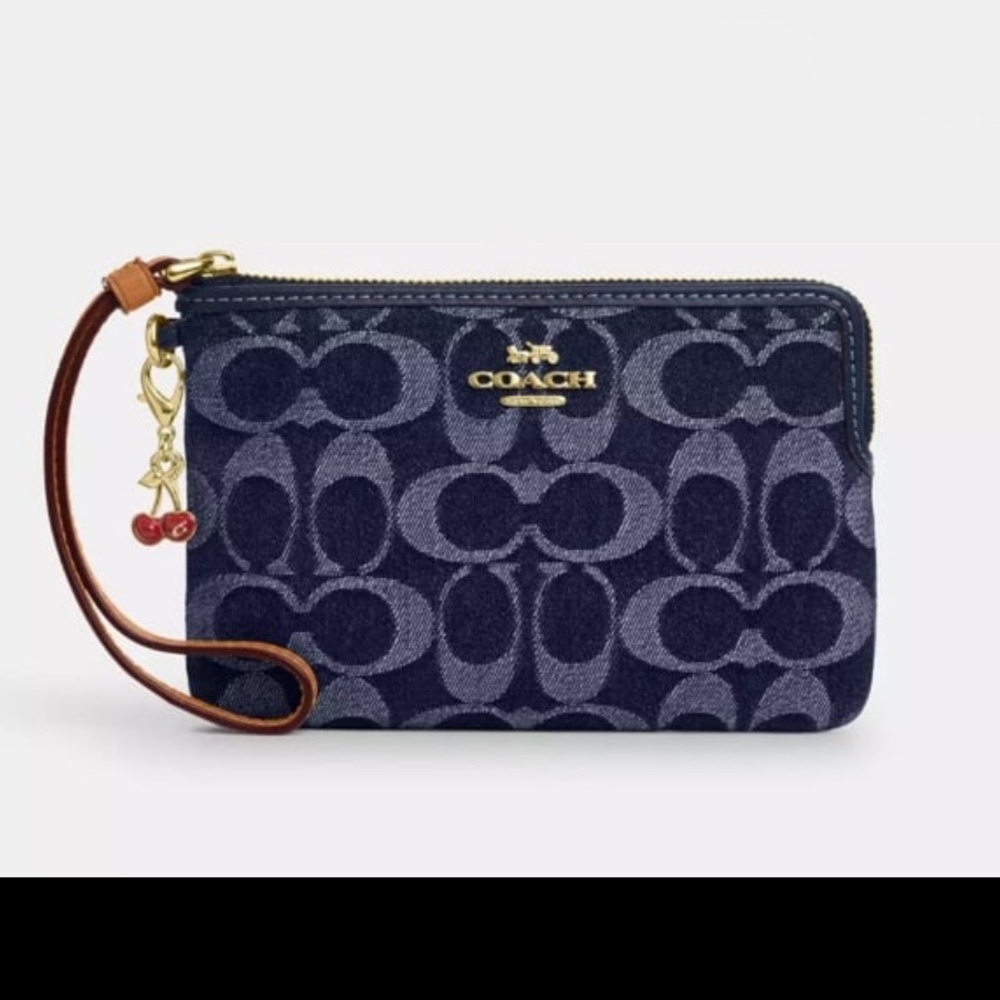 Coach Navy and Gold Signature Wristlet - Picture 1 of 5
